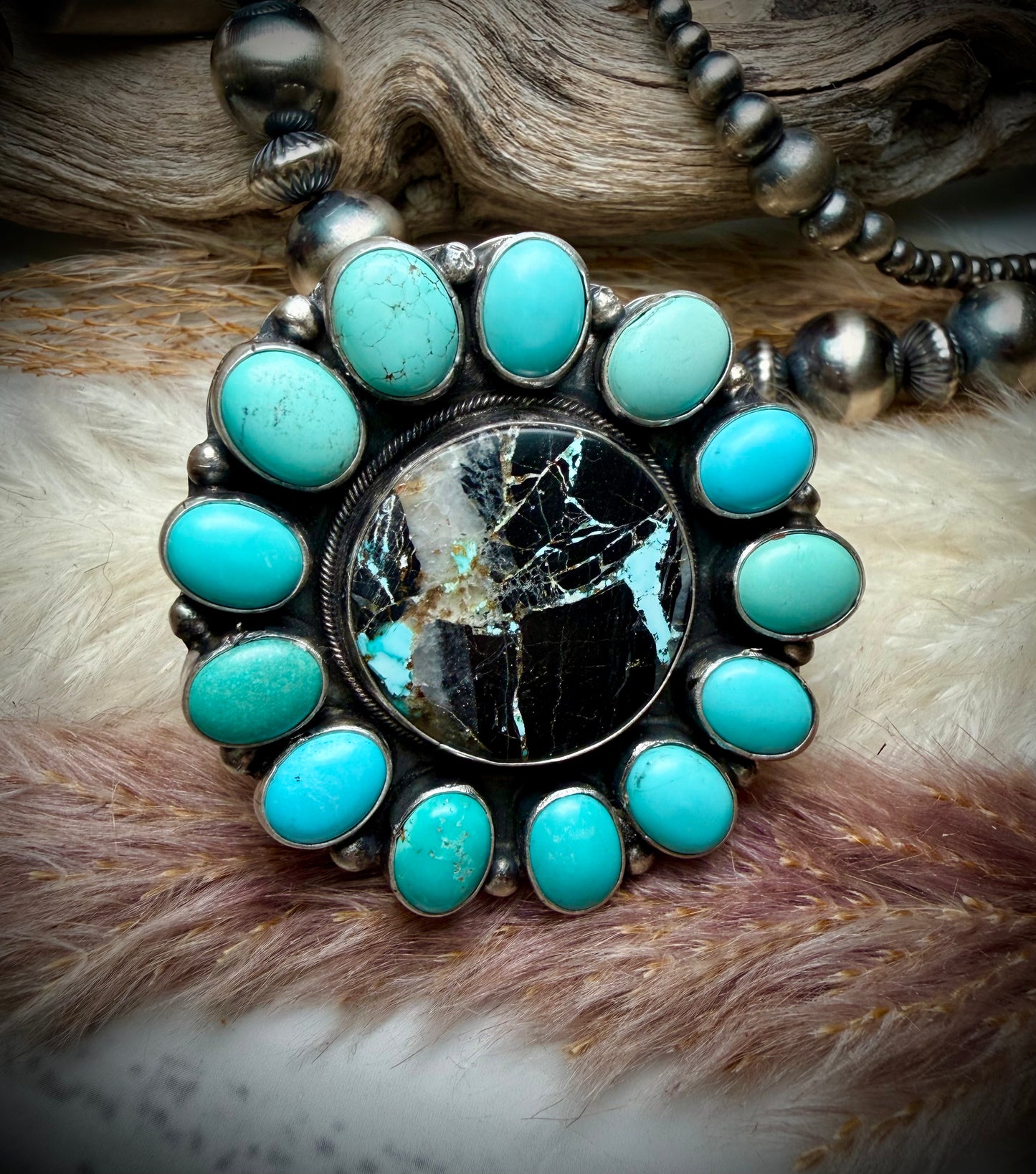 Ella Peter Blackjack and Turquoise Ring (Size 7 1/2)