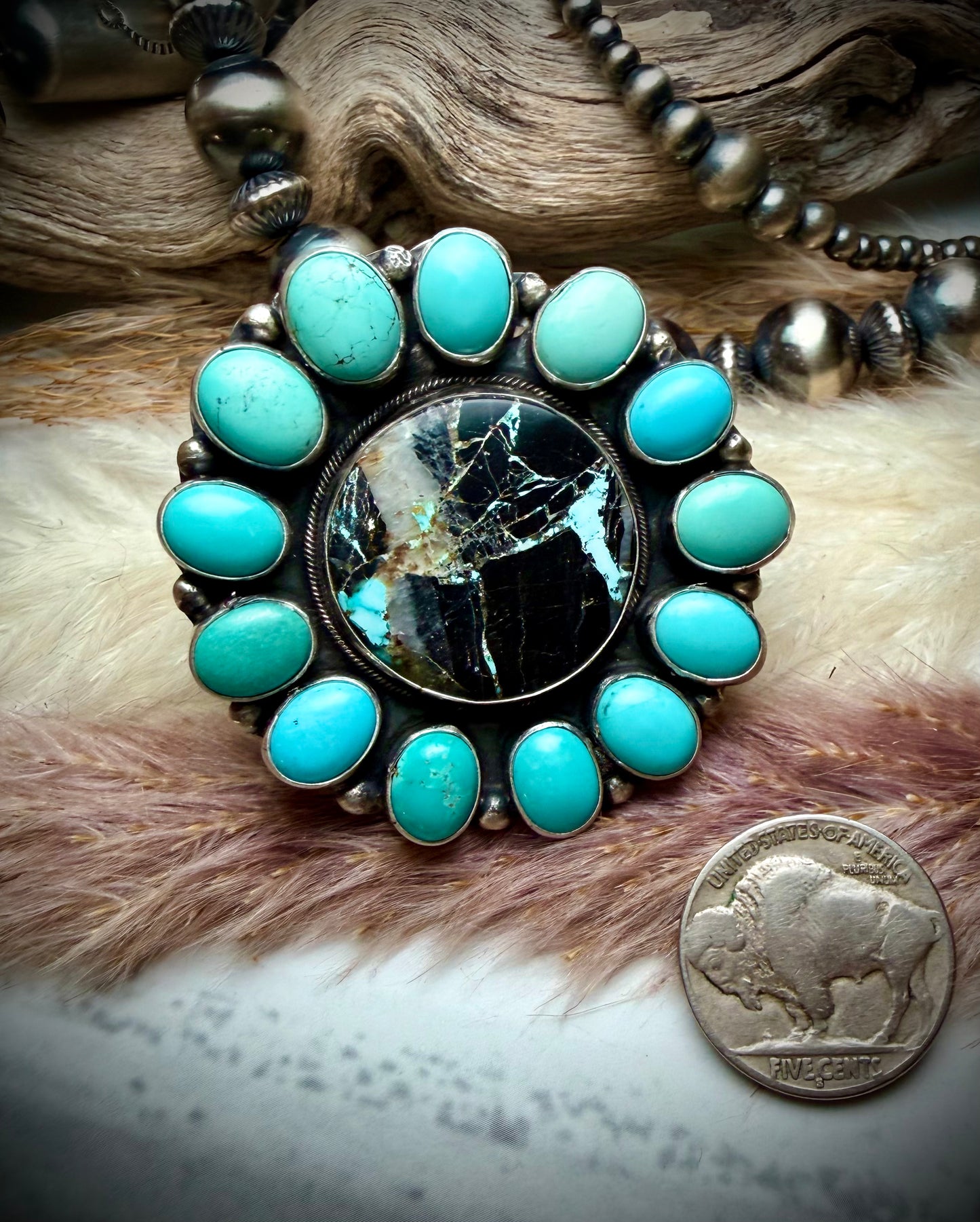 Ella Peter Blackjack and Turquoise Ring (Size 7 1/2)