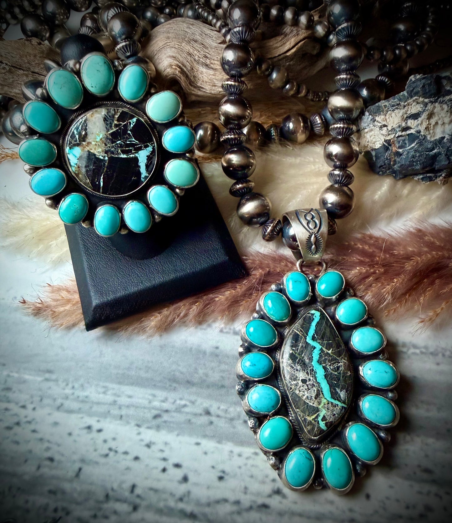 Ella Peter Blackjack and Turquoise Pendant