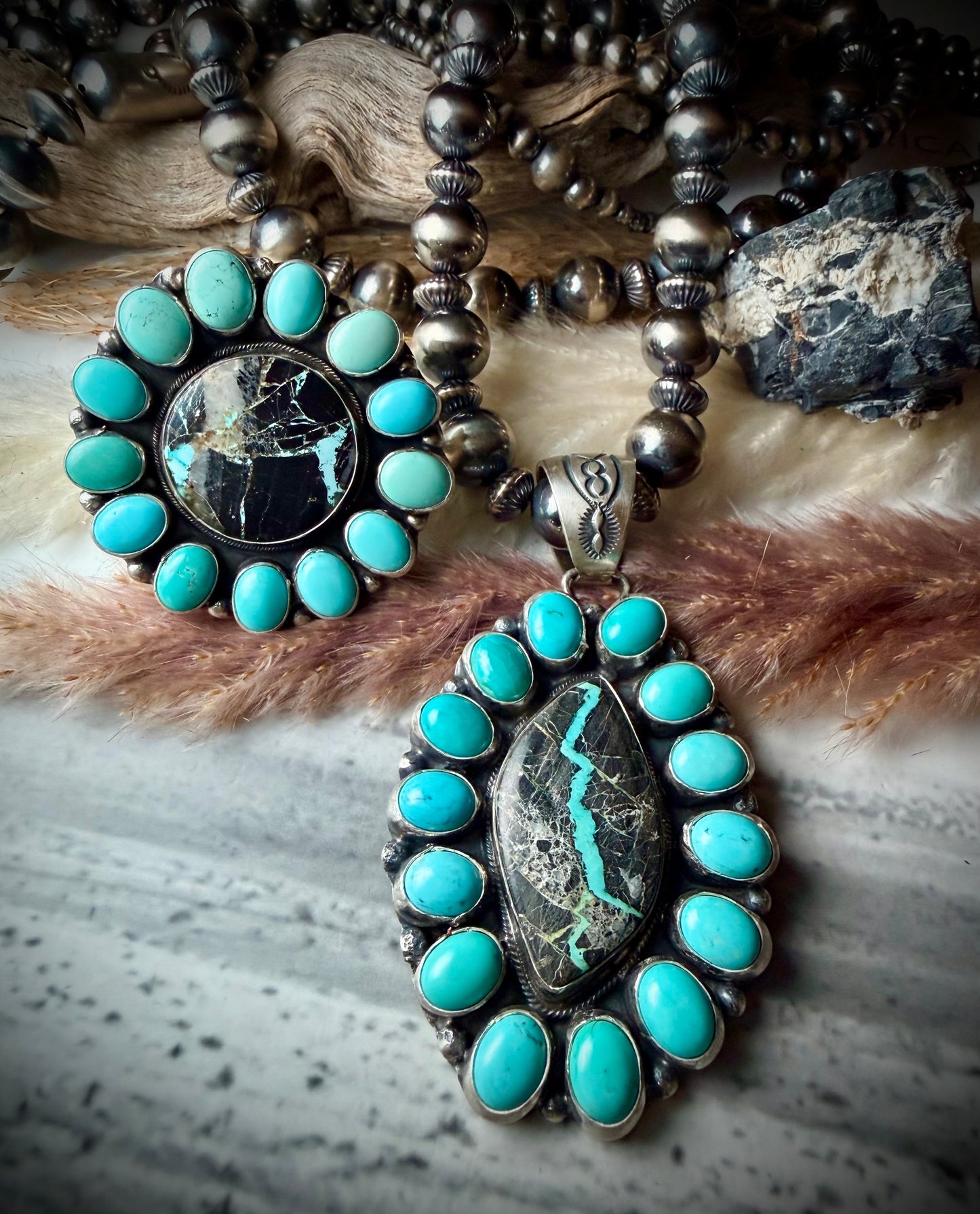 Ella Peter Blackjack and Turquoise Ring (Size 7 1/2)