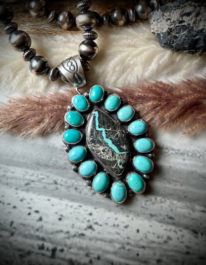 Ella Peter Blackjack and Turquoise Pendant