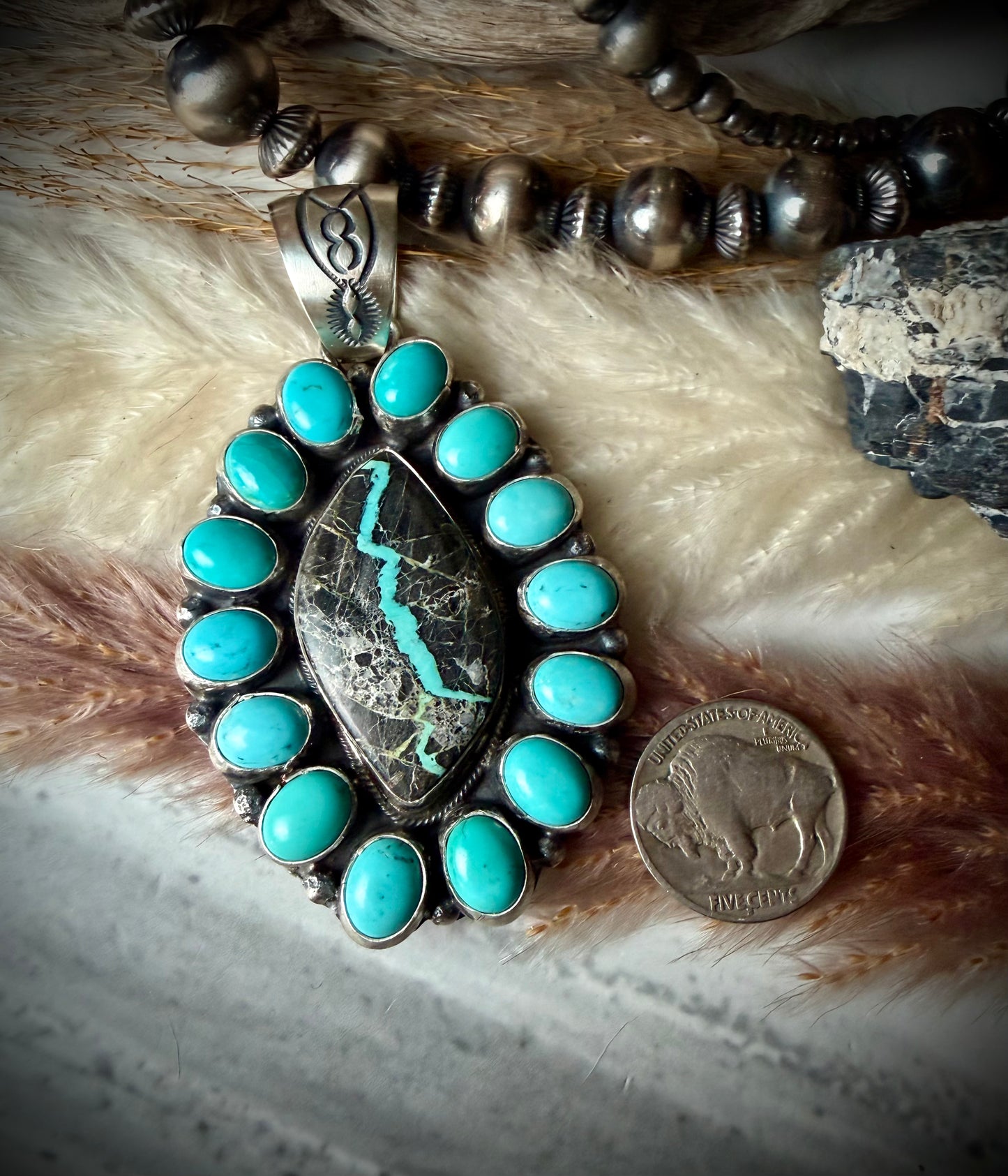 Ella Peter Blackjack and Turquoise Pendant