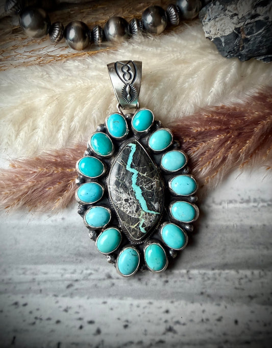 Ella Peter Blackjack and Turquoise Pendant