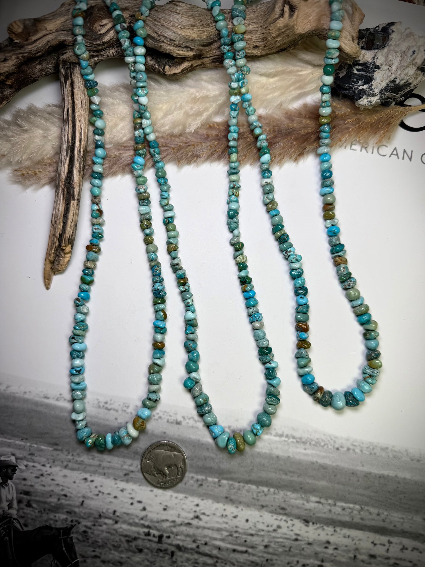 Genuine Lone Mountain Turquoise Beaded Necklaces