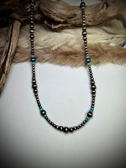 14" Sterling Pearl & Blue Turquoise Necklace