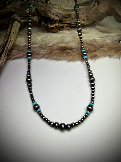 14" Sterling Pearl & Blue Turquoise Necklace