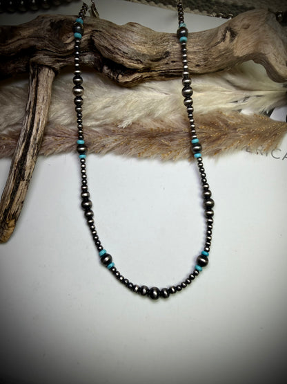 14" Sterling Pearl & Blue Turquoise Necklace