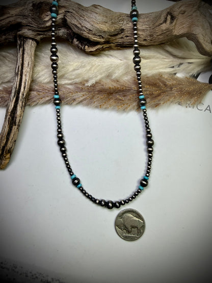 14" Sterling Pearl & Blue Turquoise Necklace