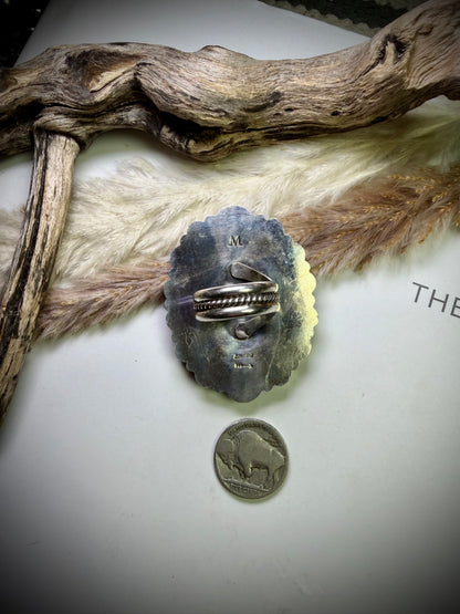 Red Spiny & Mother Of Pearl Adjustable Ring