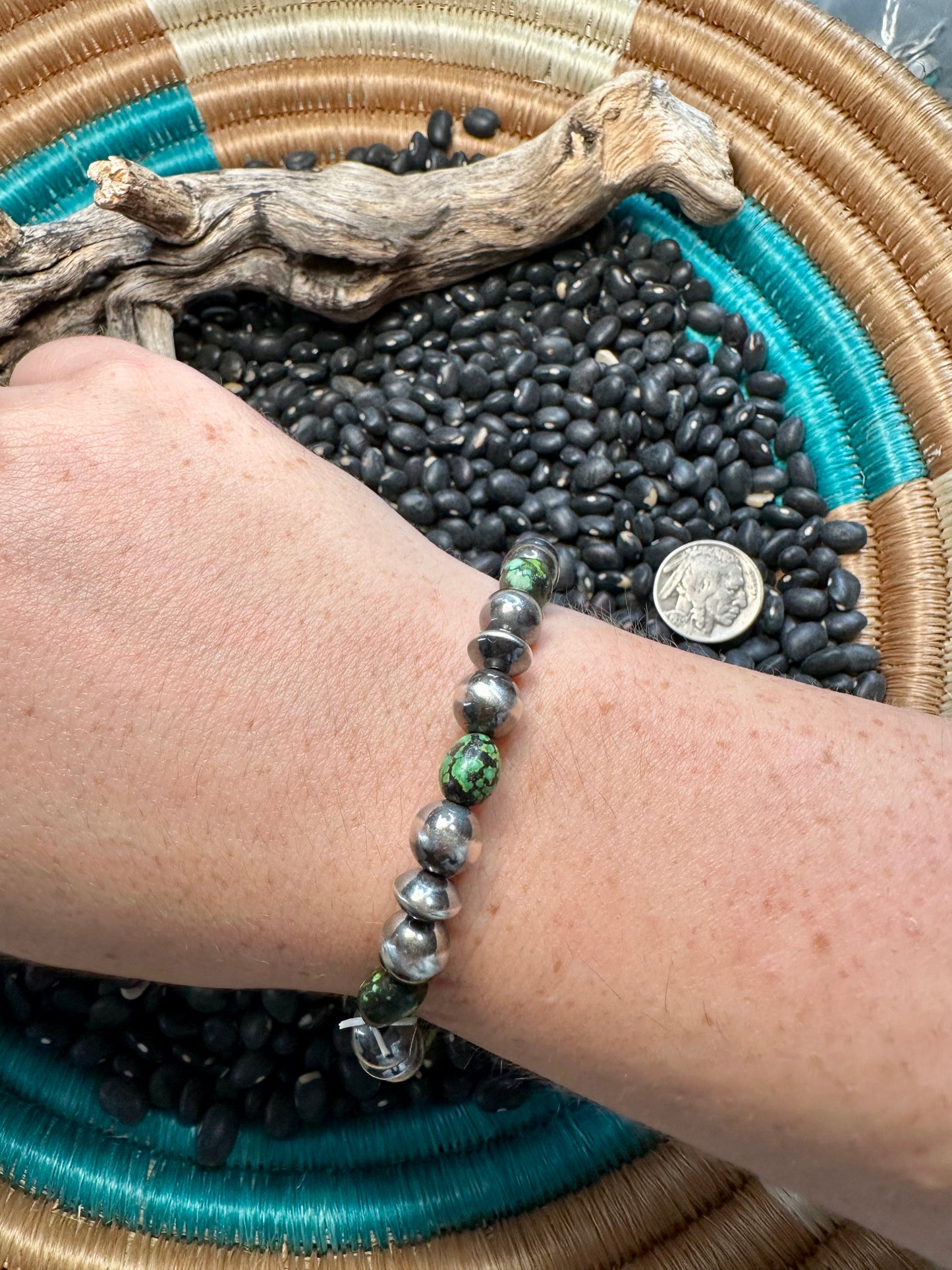 8mm Sterling Pearl & Sonoran Gold Stretch Bracelet