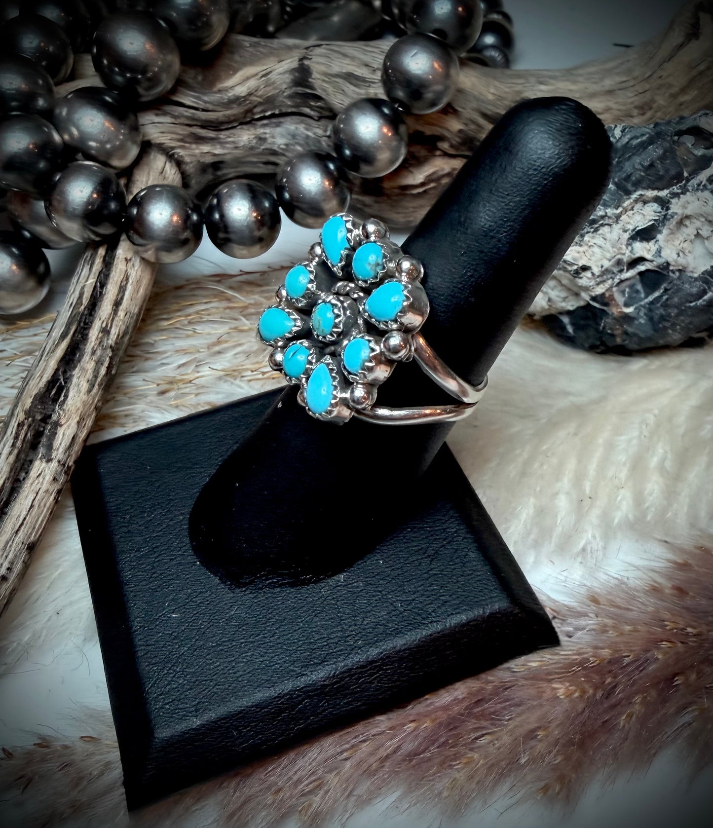 Fairren Begay Turquoise Cluster Ring (Adjustable)