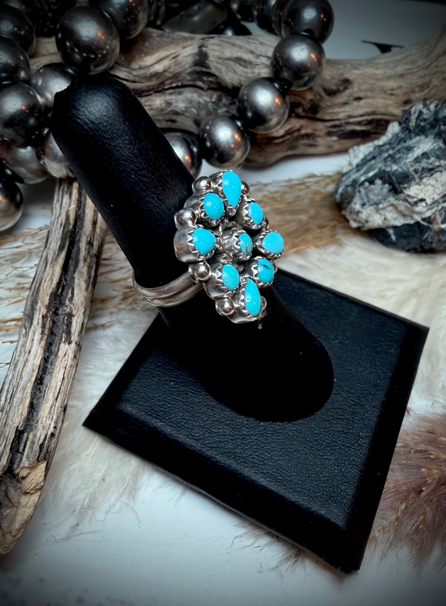 Fairren Begay Turquoise Cluster Ring (Adjustable)