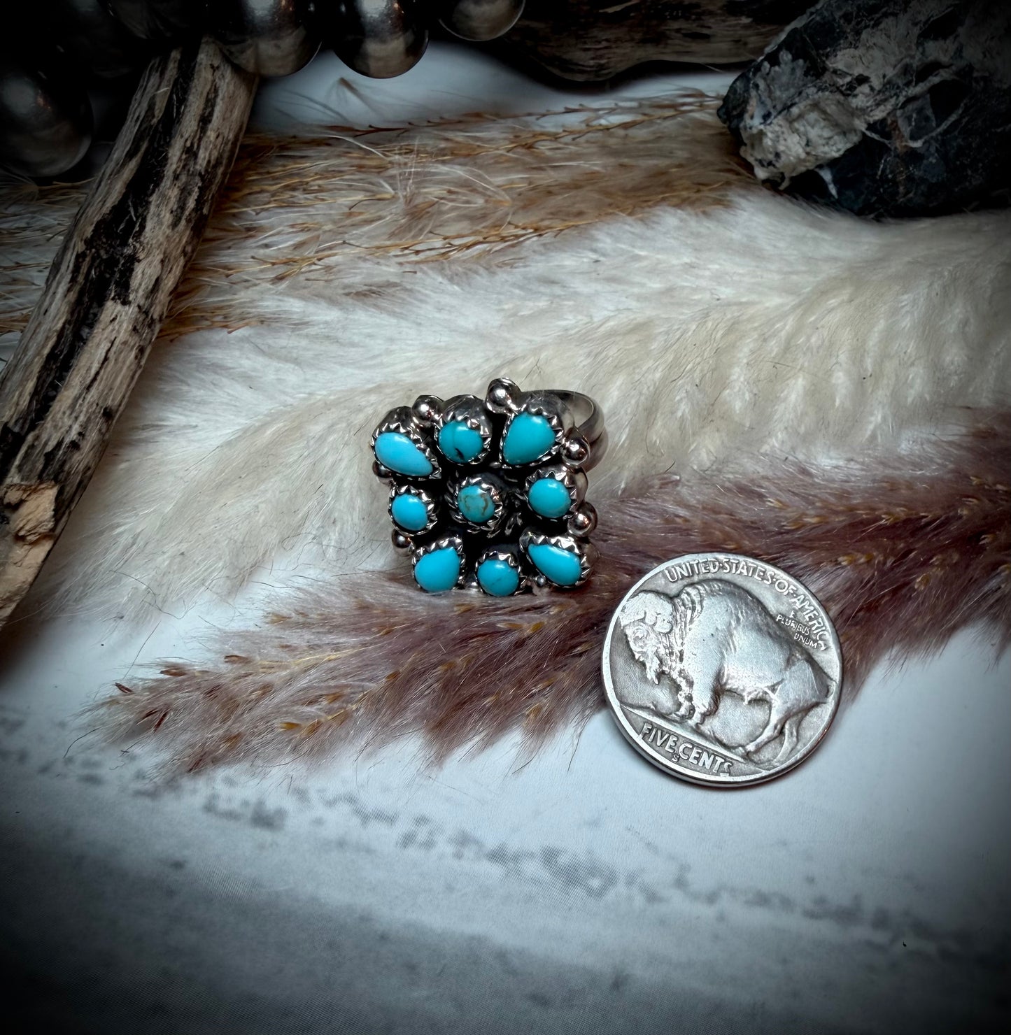 Fairren Begay Turquoise Cluster Ring (Adjustable)