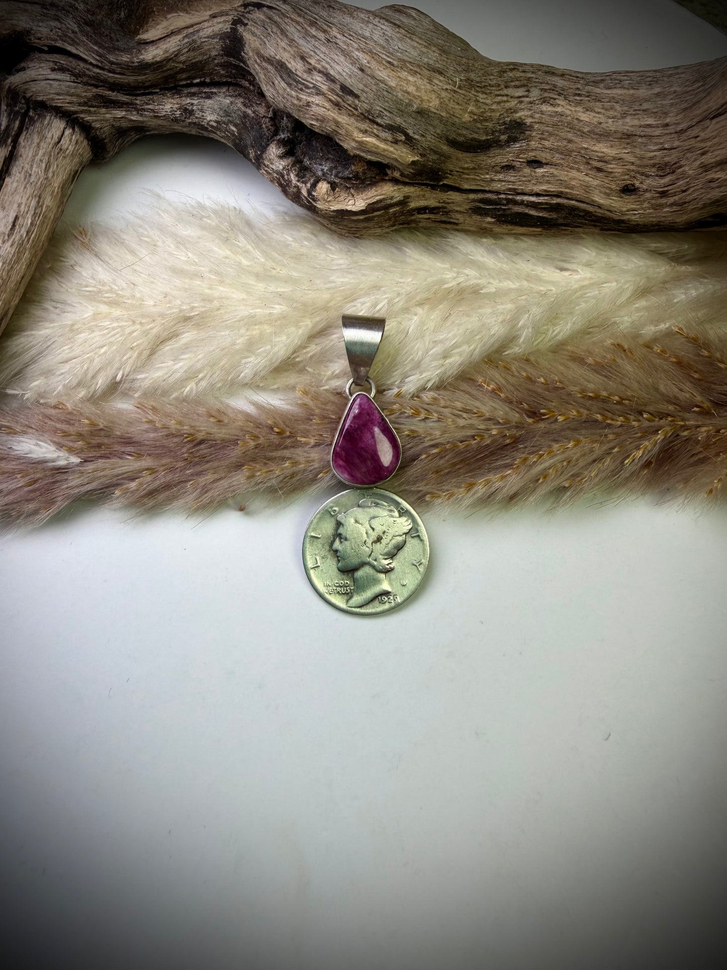 Small Purple Spiny and 1929 Mercury Dime Pendant