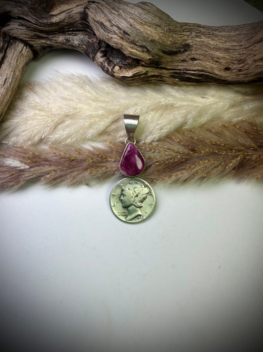 Small Purple Spiny and 1929 Mercury Dime Pendant