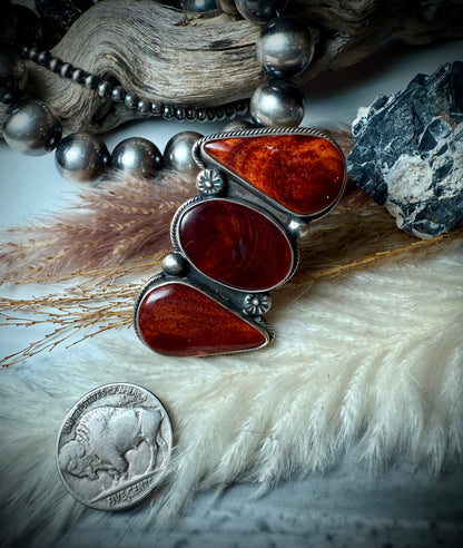 Megan's Three Stone Orange Spiny Ring (Adjustable)
