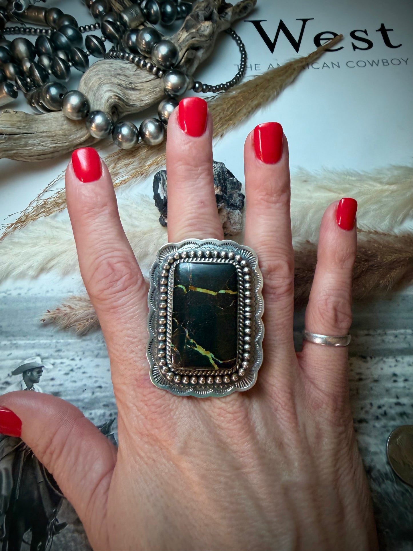 Stunning Rectangle Blackjack Ring by Gilbert Platero (Adjustable)