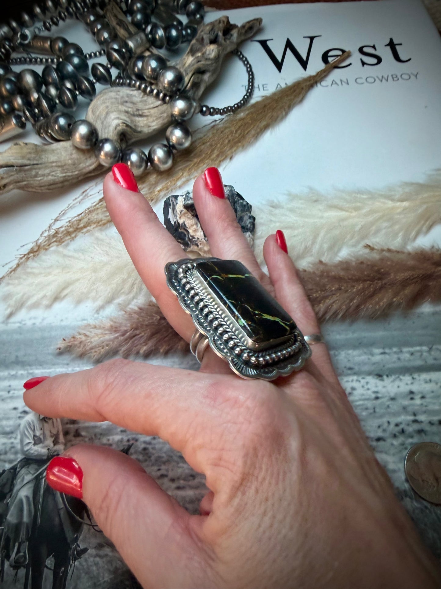 Stunning Rectangle Blackjack Ring by Gilbert Platero (Adjustable)