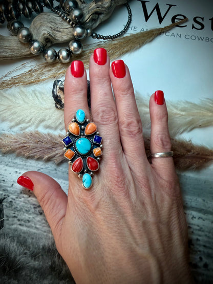 Spiny, Turquoise & Lapis Ring (Adjustable)