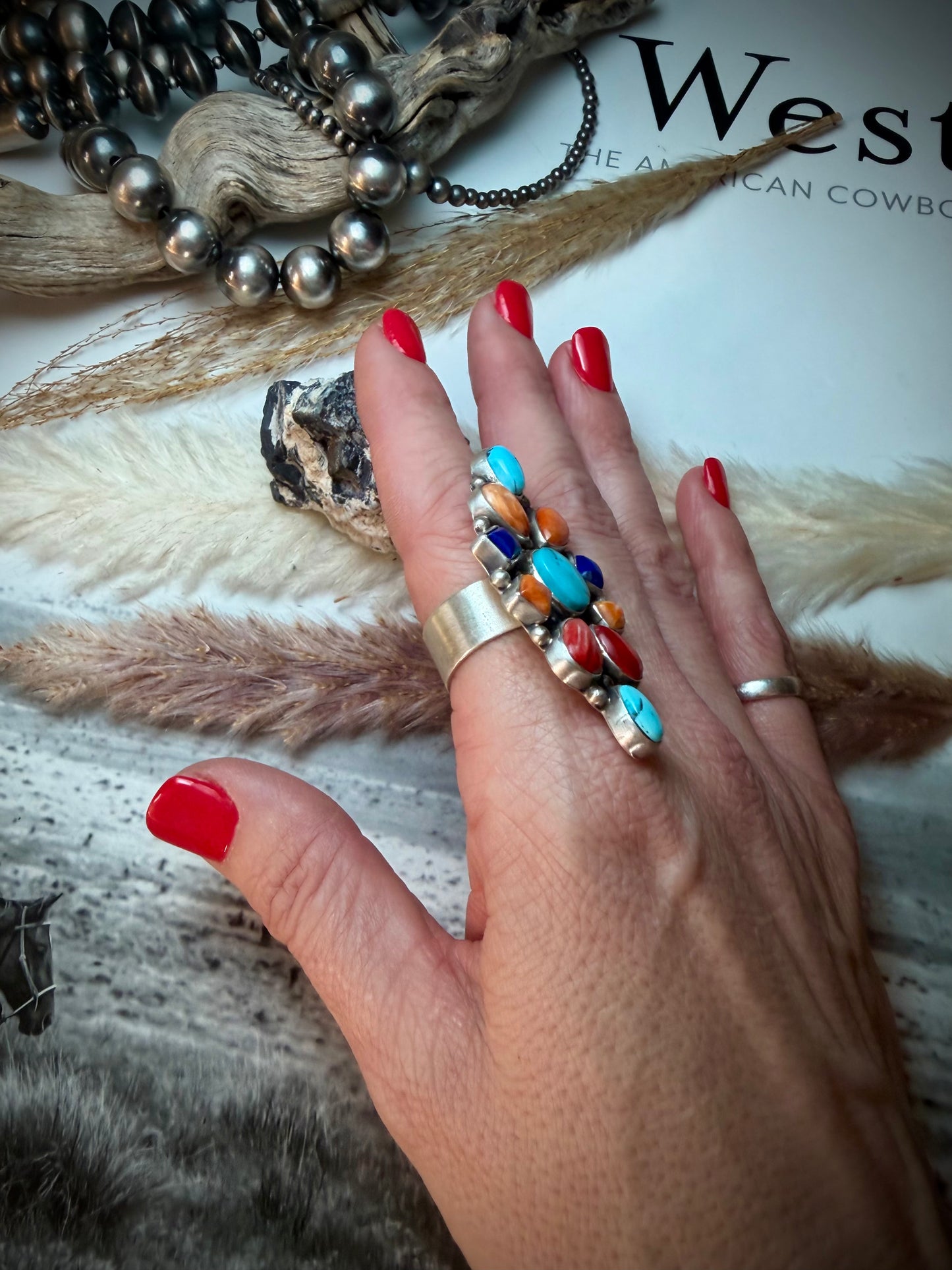 Spiny, Turquoise & Lapis Ring (Adjustable)