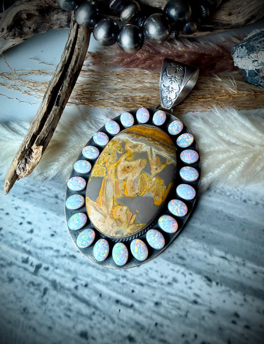 Massive Bumblebee Jasper and White Opal Pendant