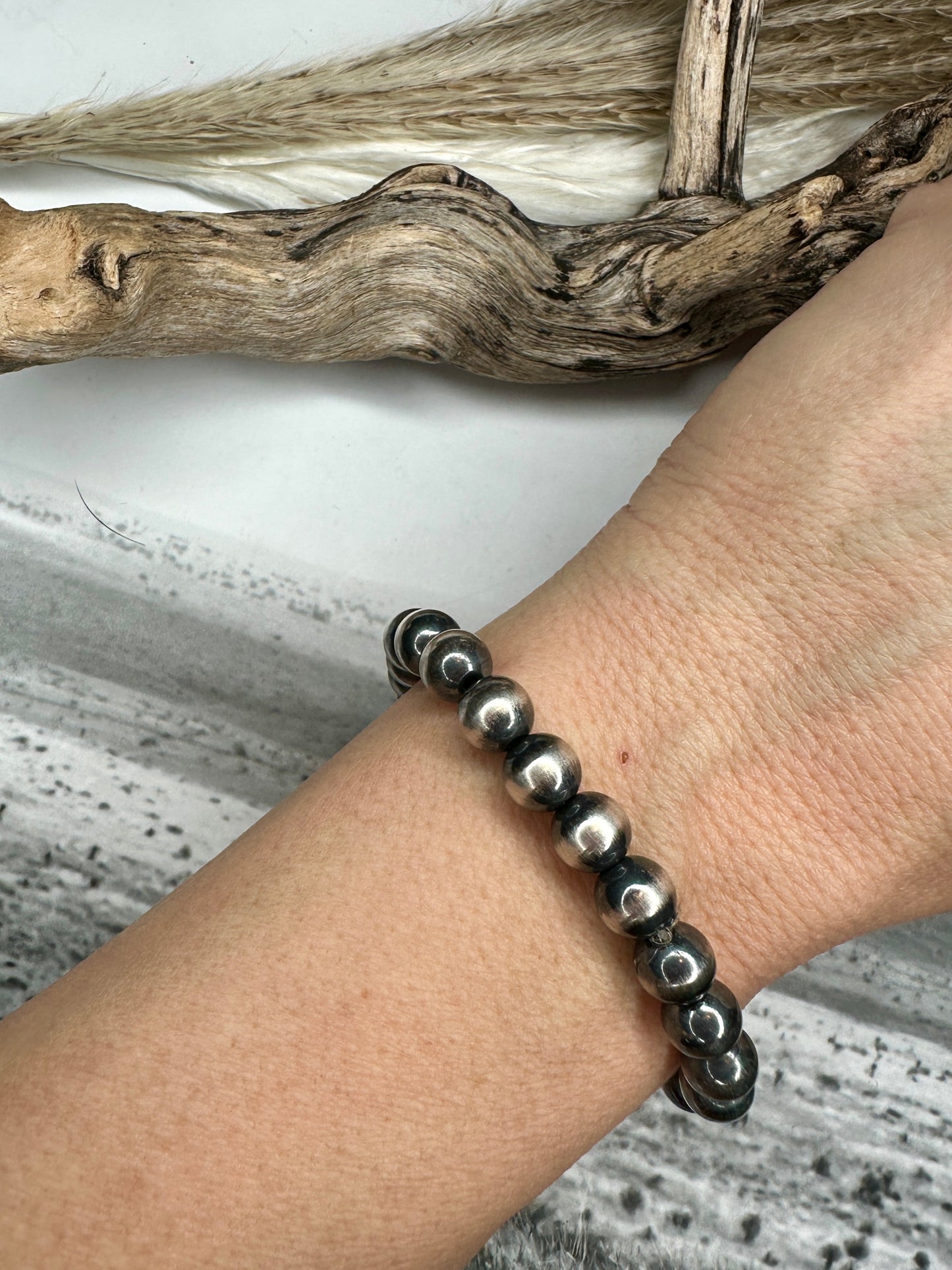 8mm Sterling Pearl Stretch Bracelet