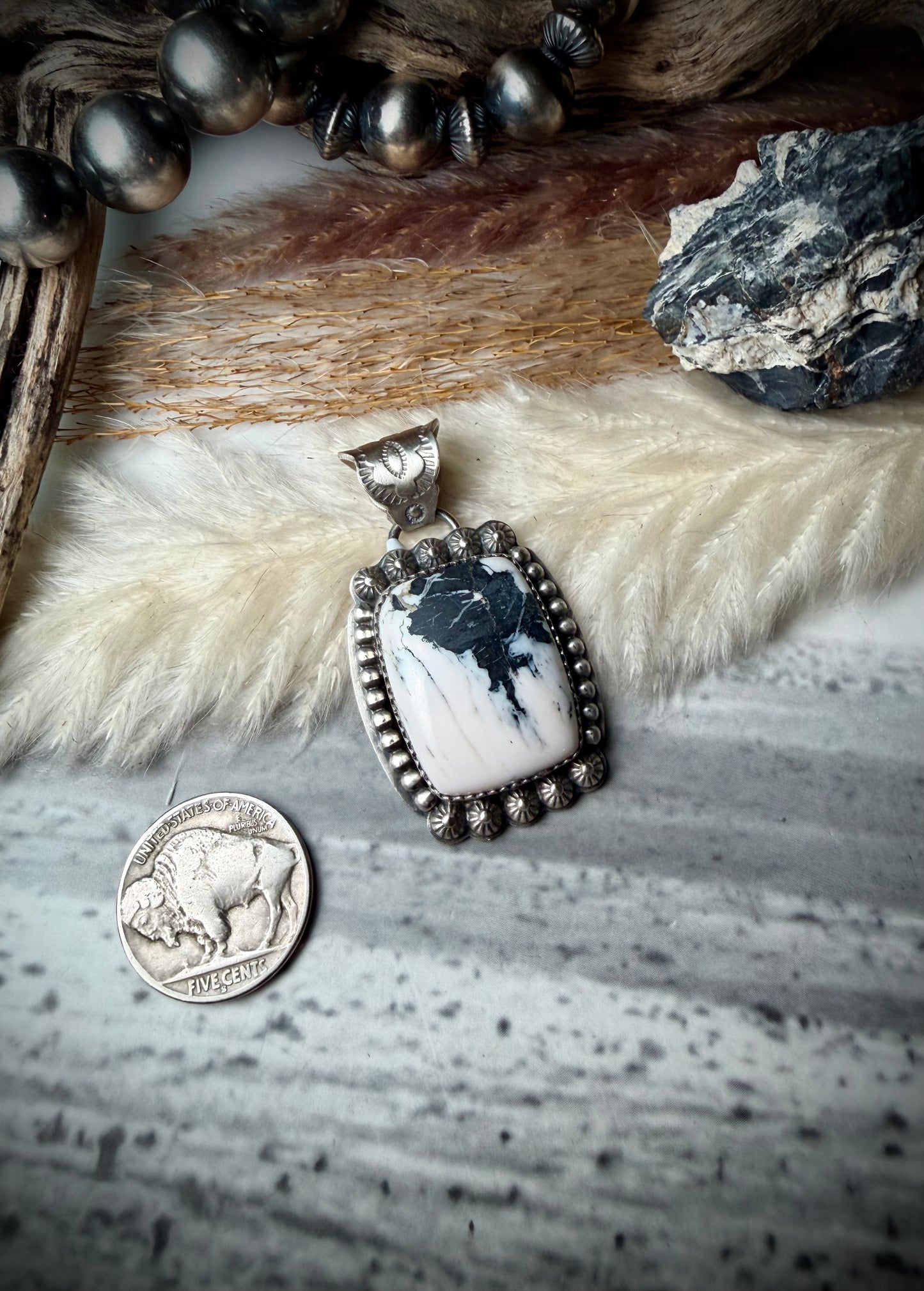 Square White Buffalo Pendant
