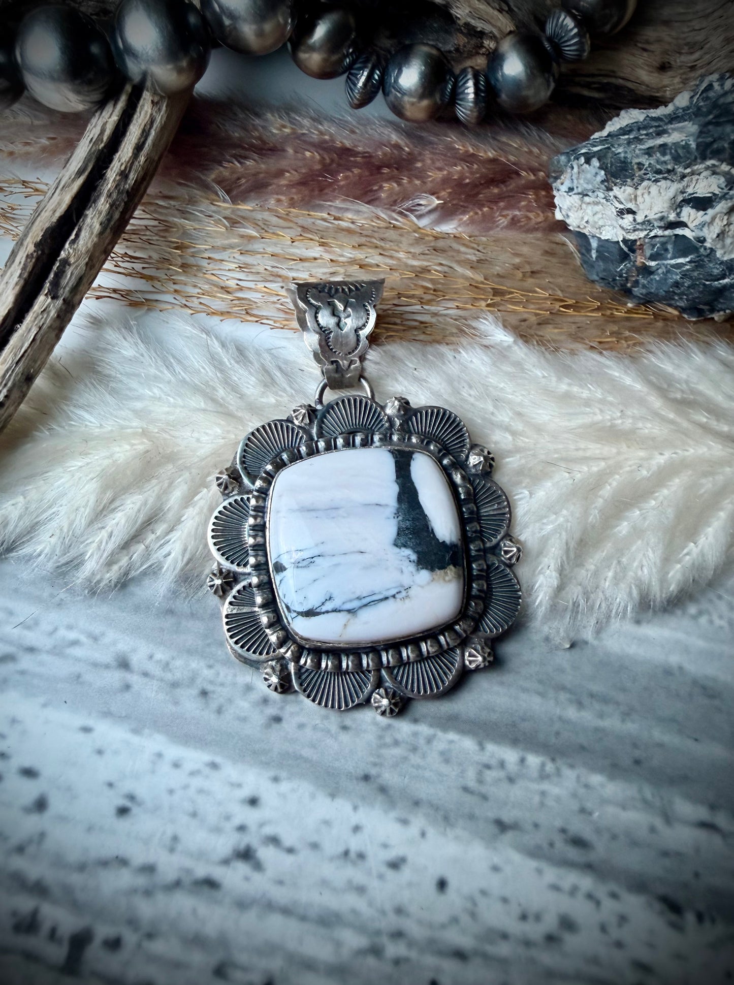 Large Square White Buffalo Pendant