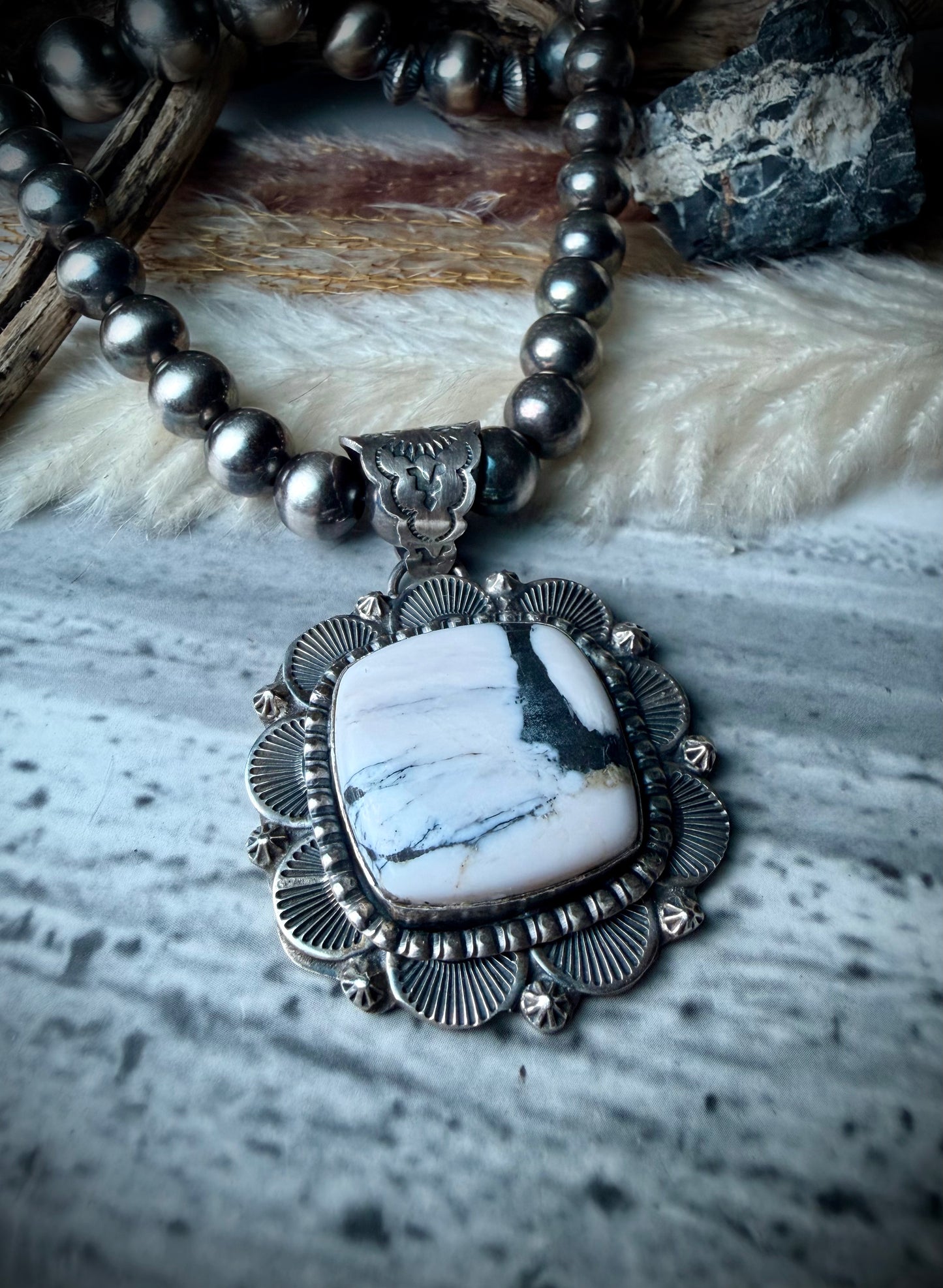 Large Square White Buffalo Pendant