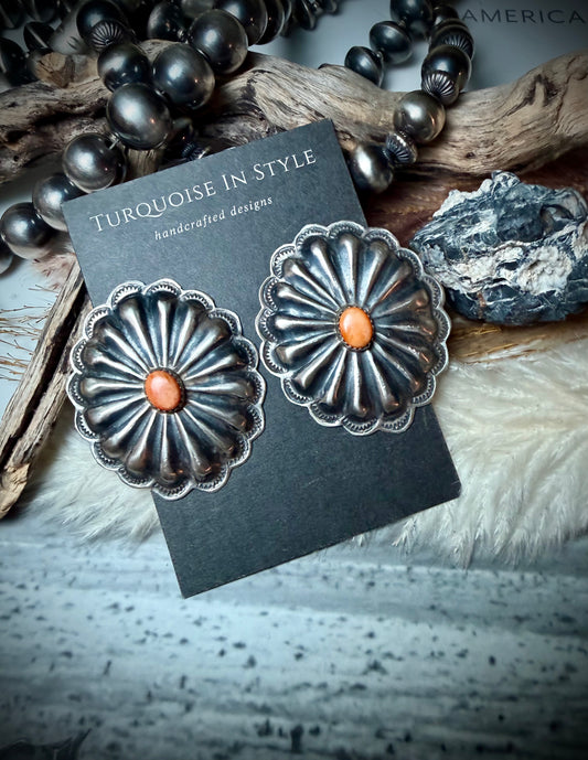 Joshua Christian Concho Earrings- Orange Spiny