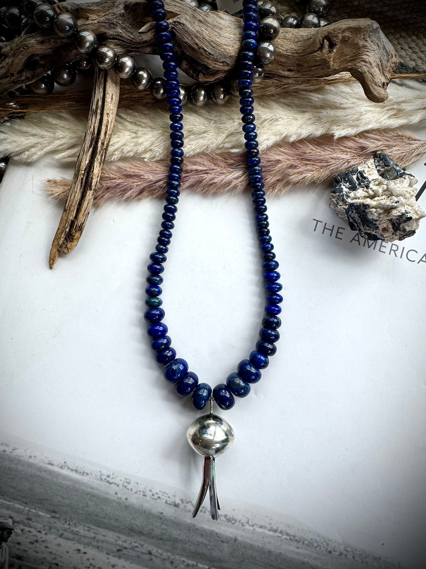 17" Graduated Lapis with Blossom Necklace