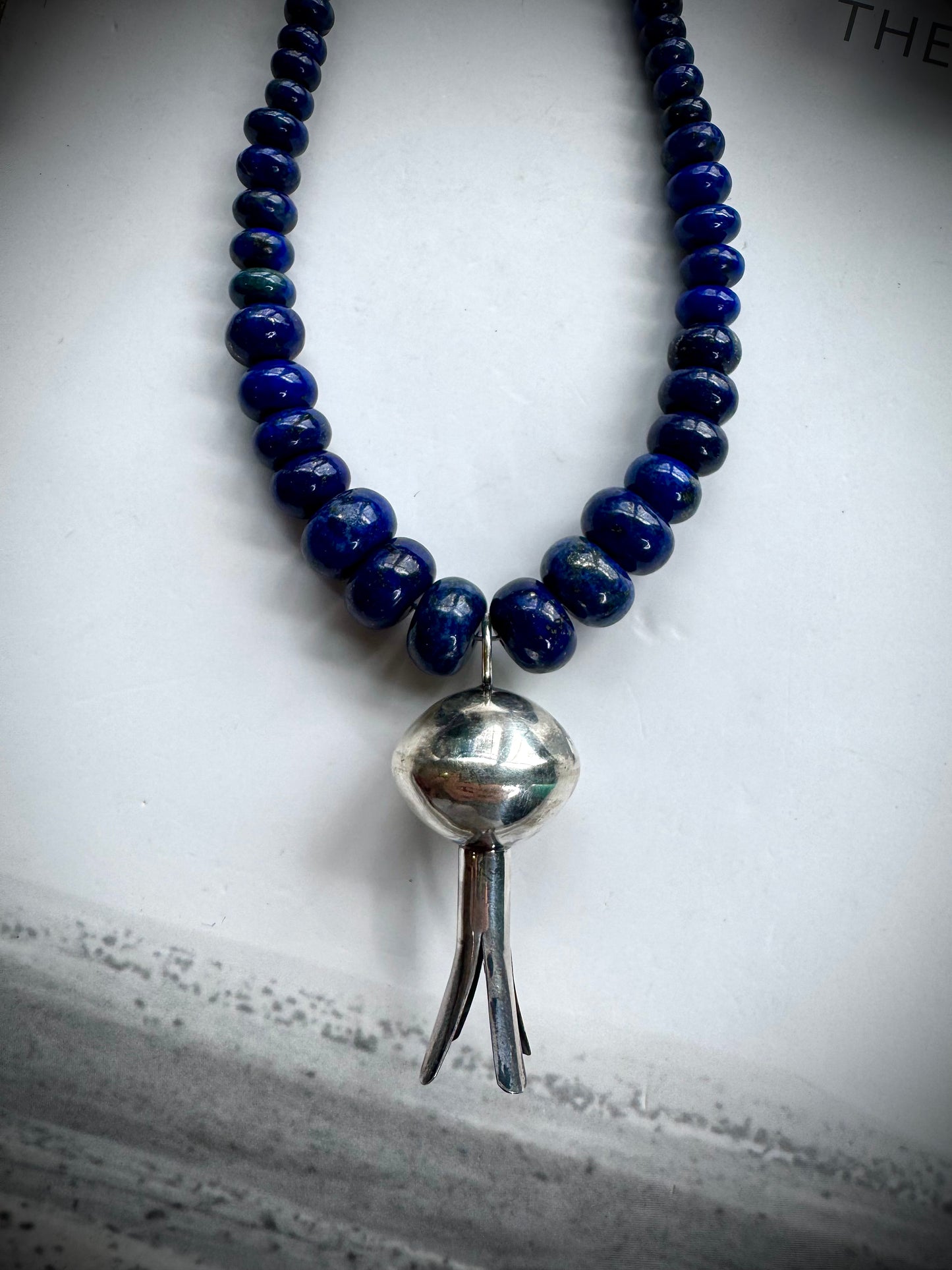 17" Graduated Lapis with Blossom Necklace