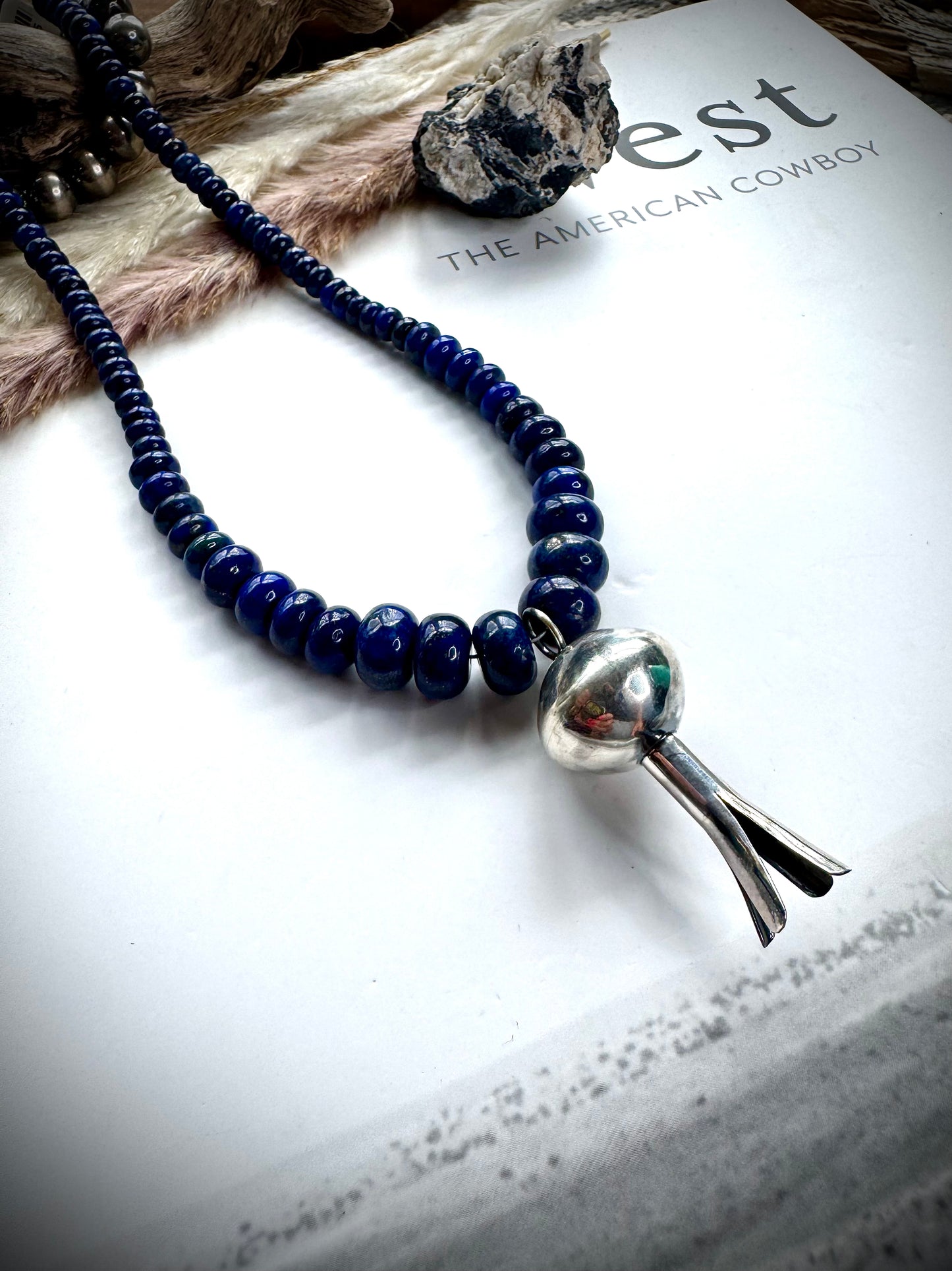 17" Graduated Lapis with Blossom Necklace