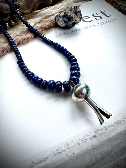 17" Graduated Lapis with Blossom Necklace