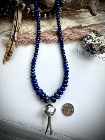 17" Graduated Lapis with Blossom Necklace