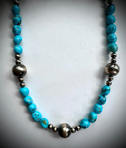 17" Sleeping Beauty and Sterling Pearl Necklaces