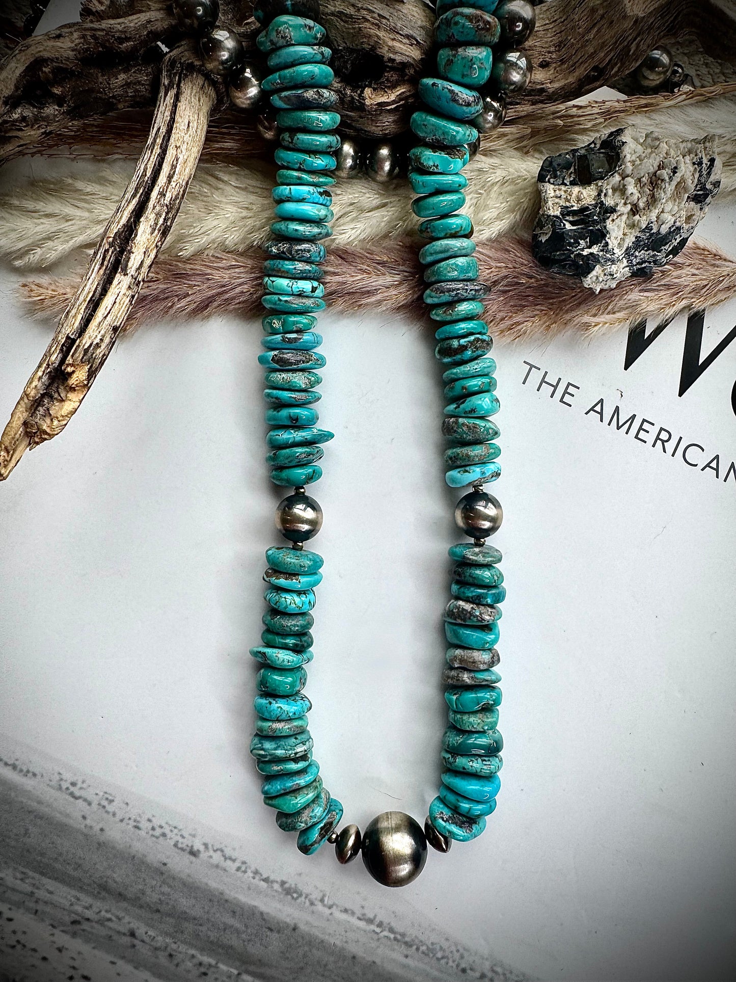 20" Turquoise Disc with Pearls Necklace