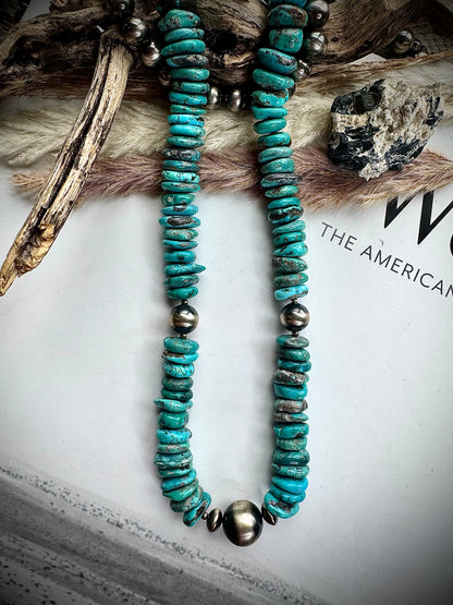 20" Turquoise Disc with Pearls Necklace