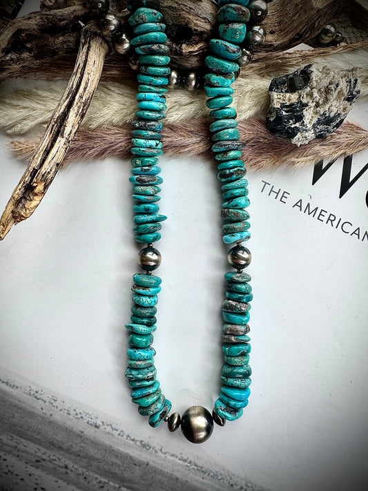 20" Turquoise Disc with Pearls Necklace
