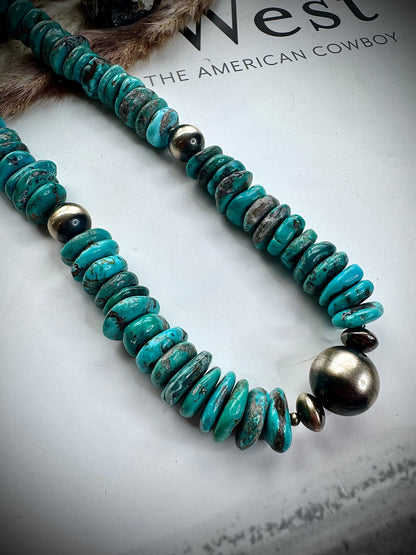20" Turquoise Disc with Pearls Necklace