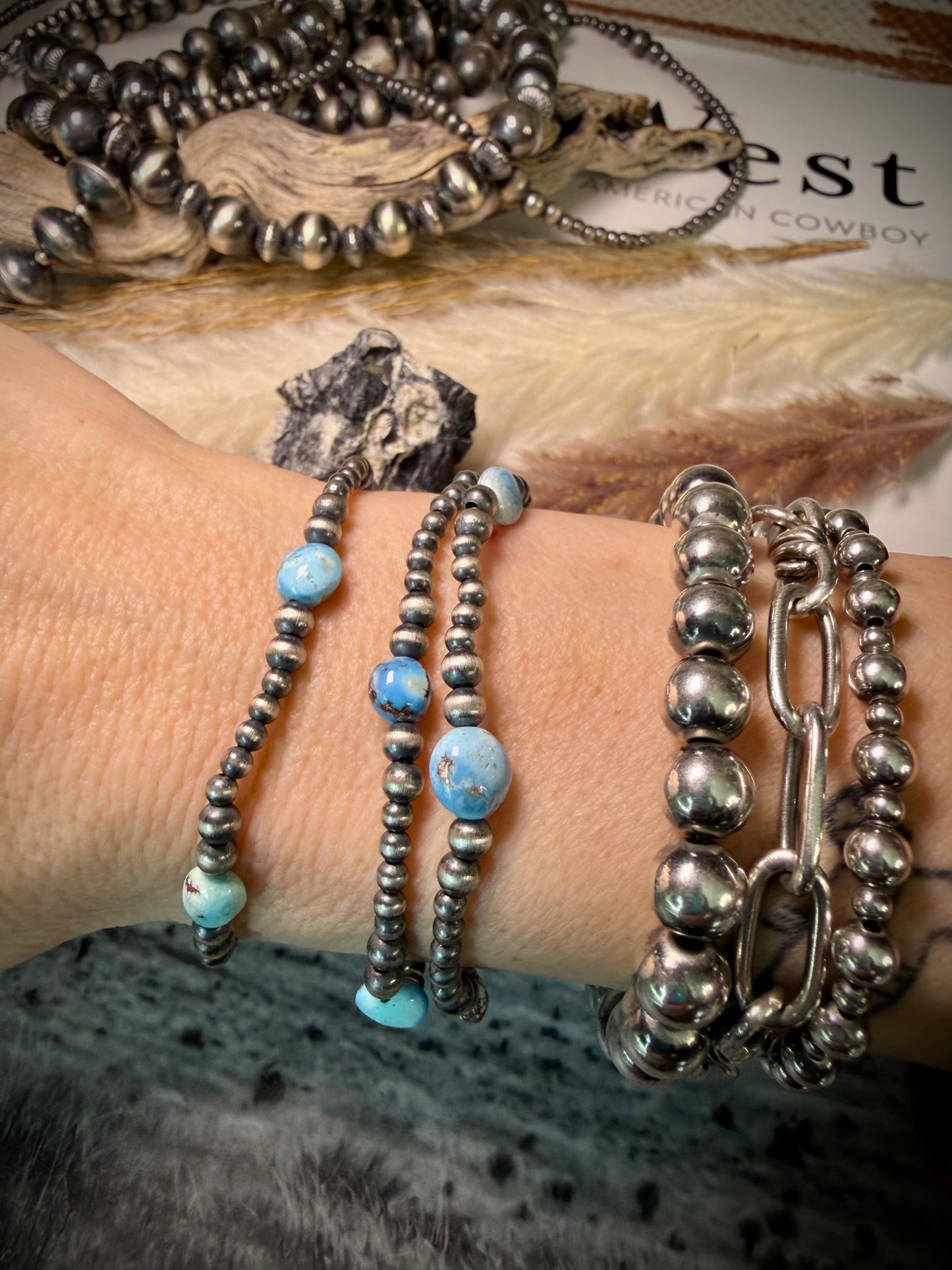 Sterling Pearl & Golden Hills Stretch Bracelet