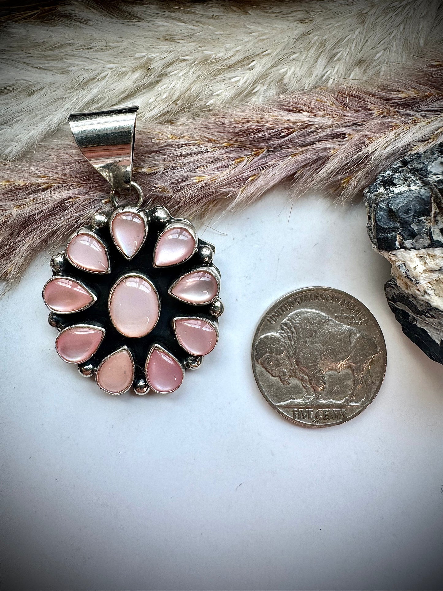 Pink Mother of Pearl Cluster Pendant