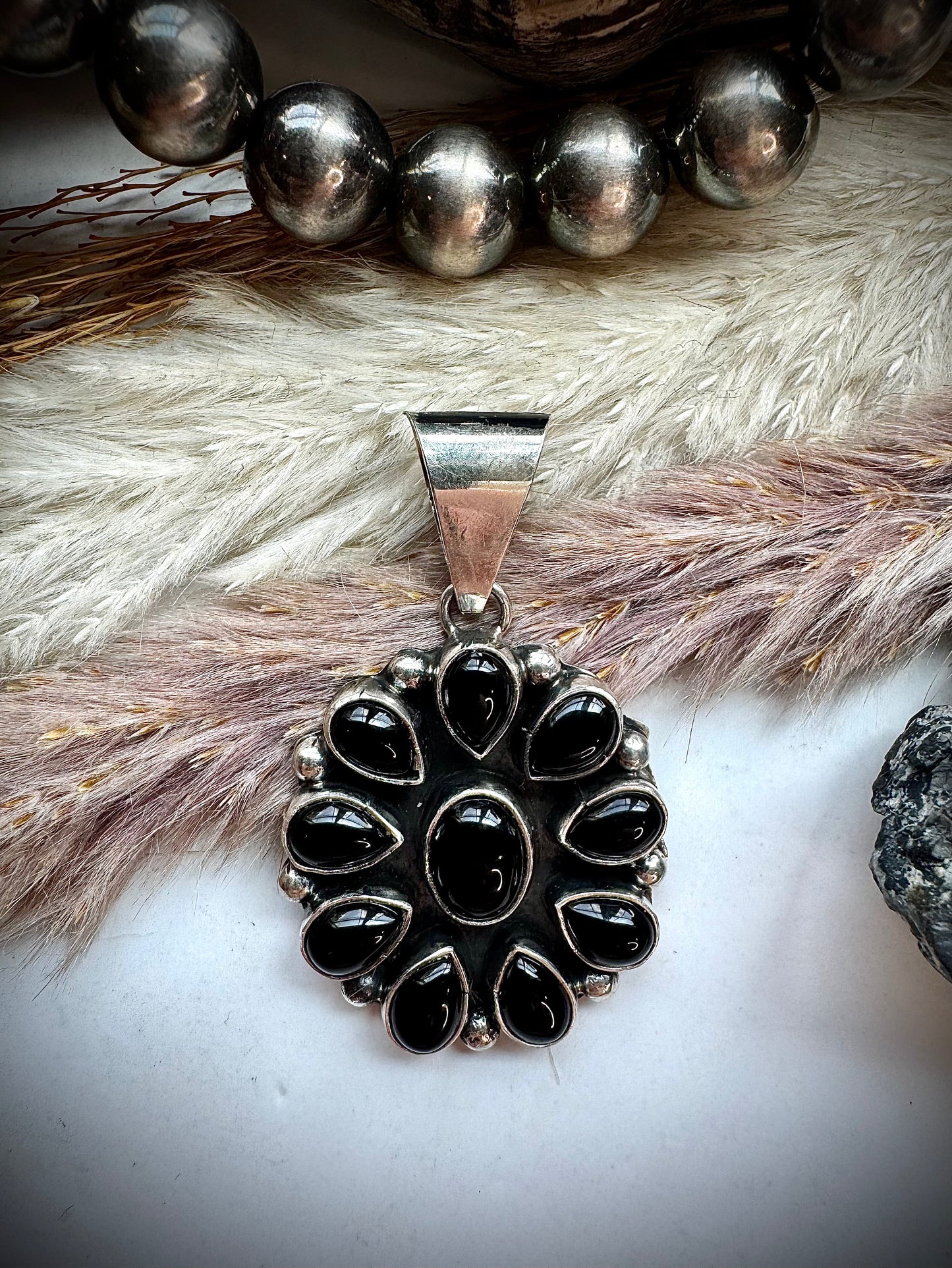 Black Onyx Teardrop Cluster Pendant