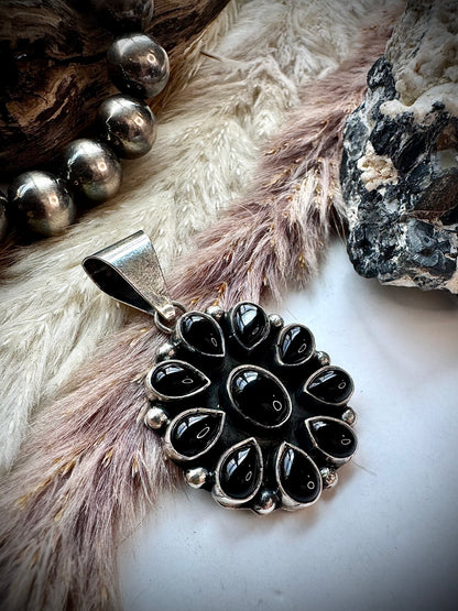Black Onyx Teardrop Cluster Pendant