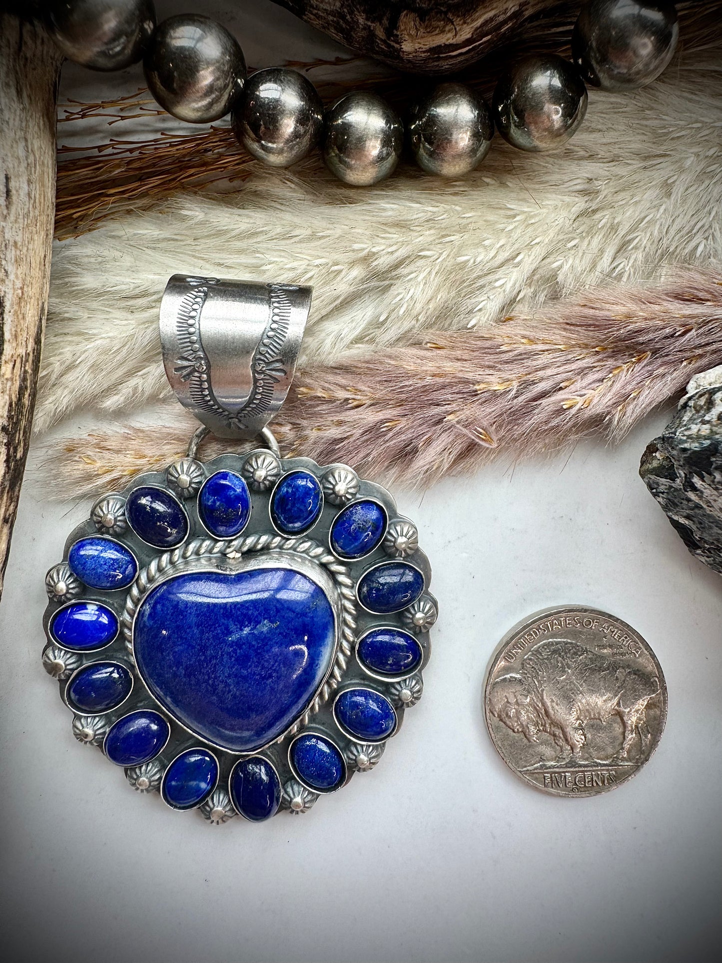 Lapis Heart Cluster Pendant