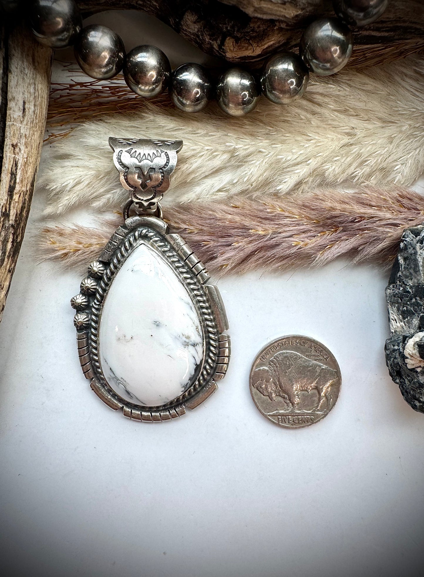 White Buffalo Teardrop Pendant
