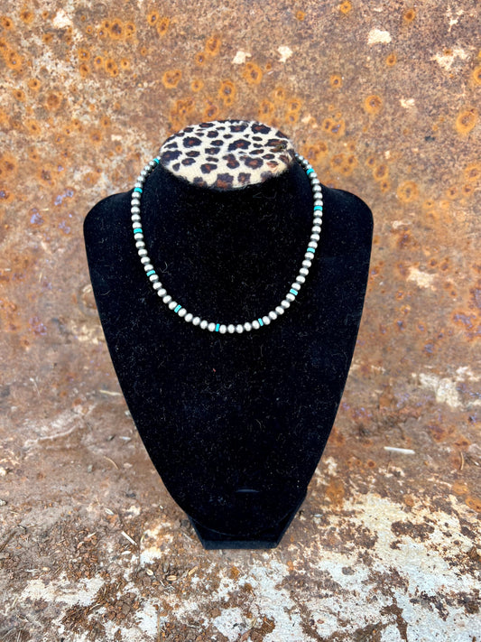 5mm Silver Pearl and turquoise 14" Choker