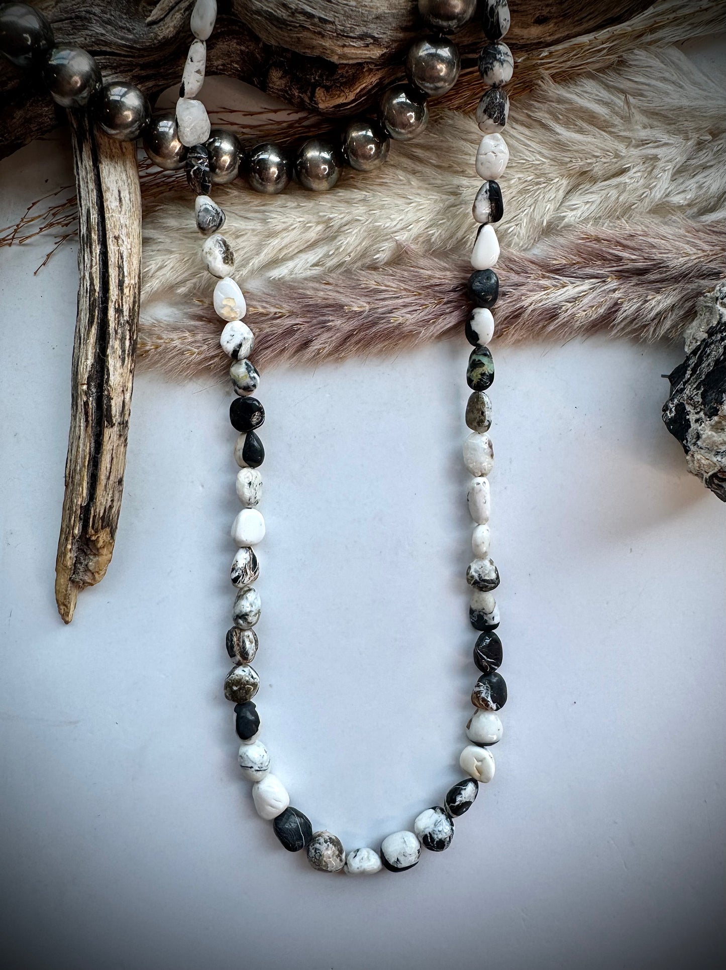 17" White Buffalo Beaded Necklace