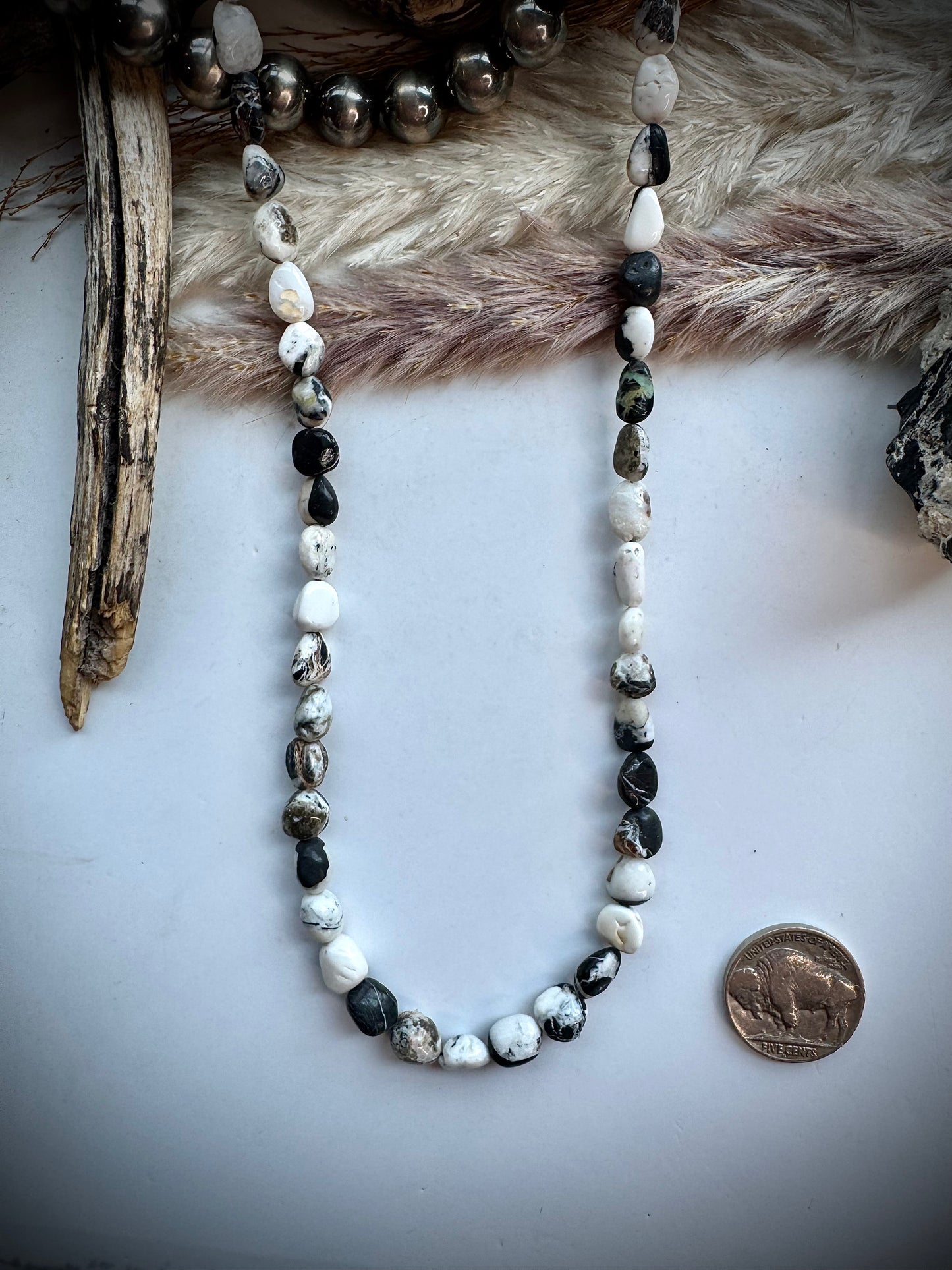 17" White Buffalo Beaded Necklace