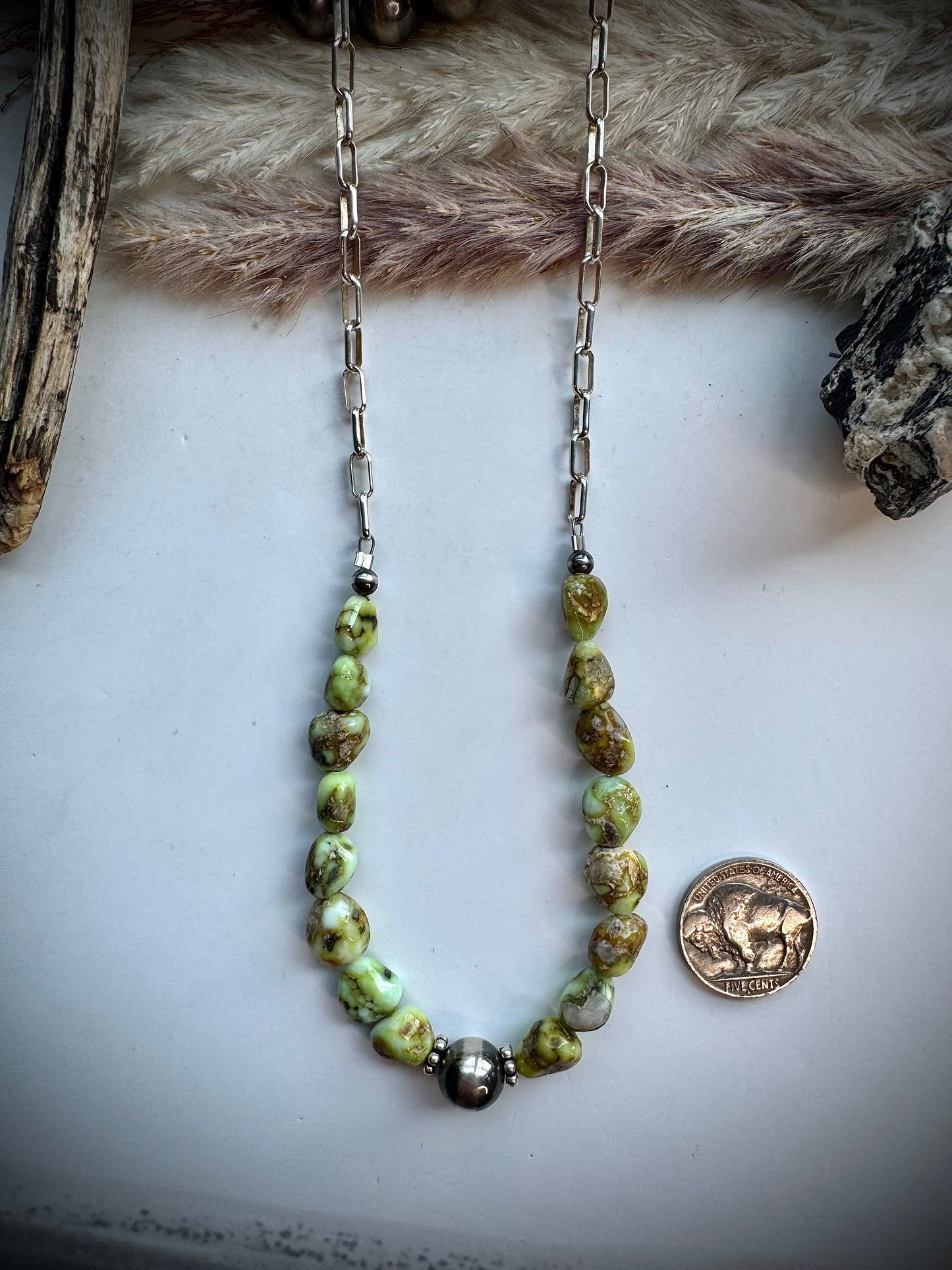 Mego's Vaulted Palomino & Sterling Pearl Necklace